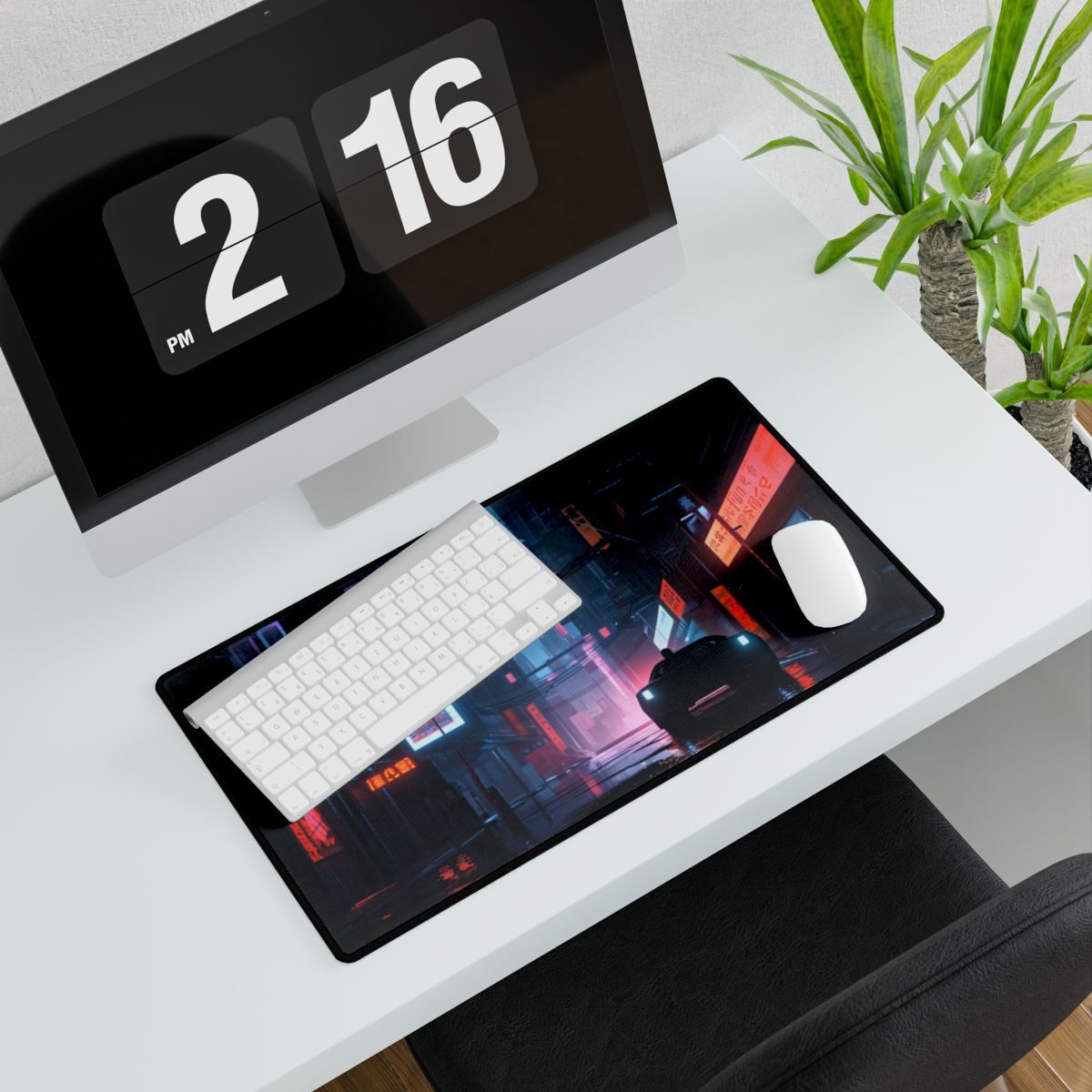 Cyberpunk City Night: Urban Dreams Digital Art - Desk Mat