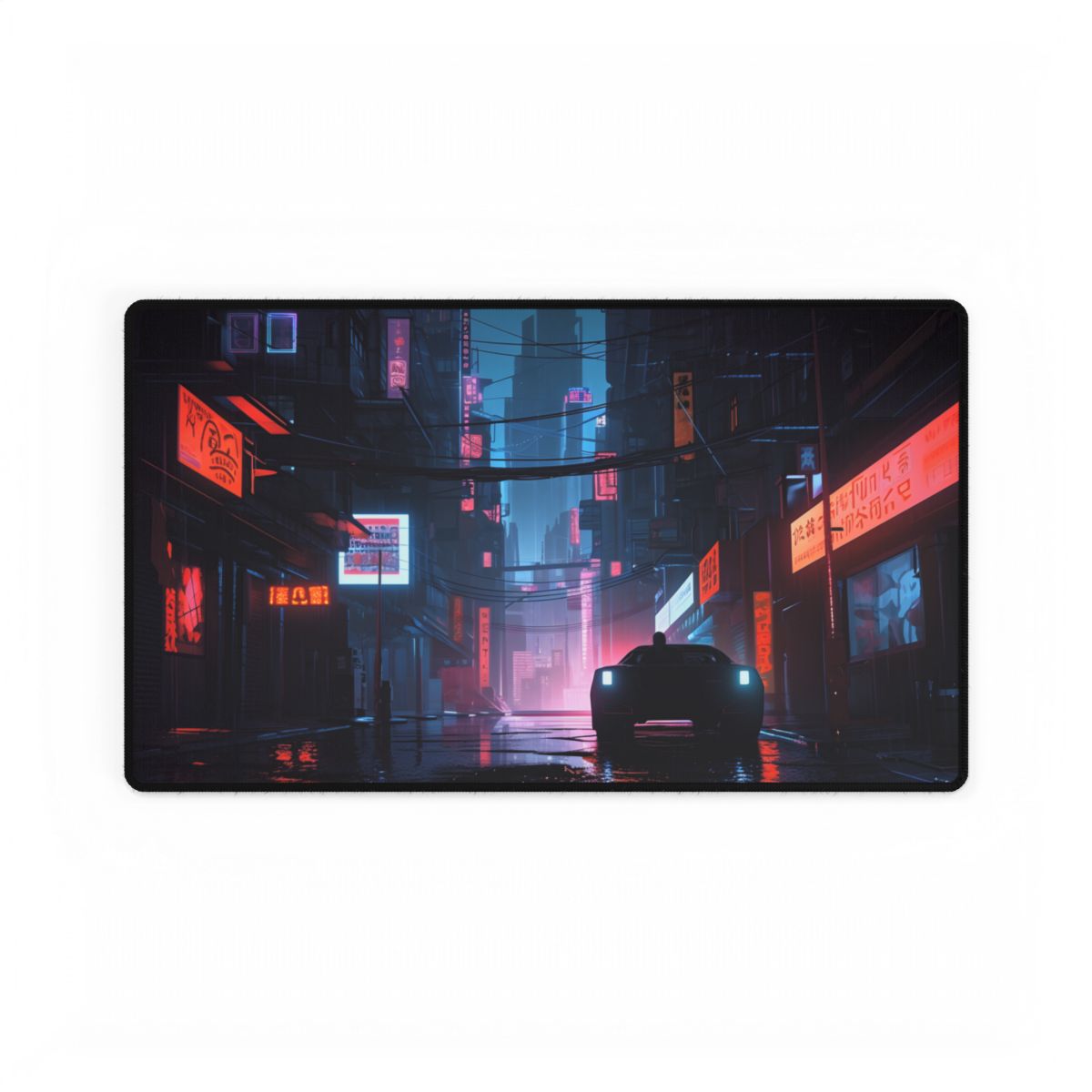 Cyberpunk City Night: Urban Dreams Digital Art - Desk Mat