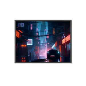 Neon Alley with Parked Car Framed Poster