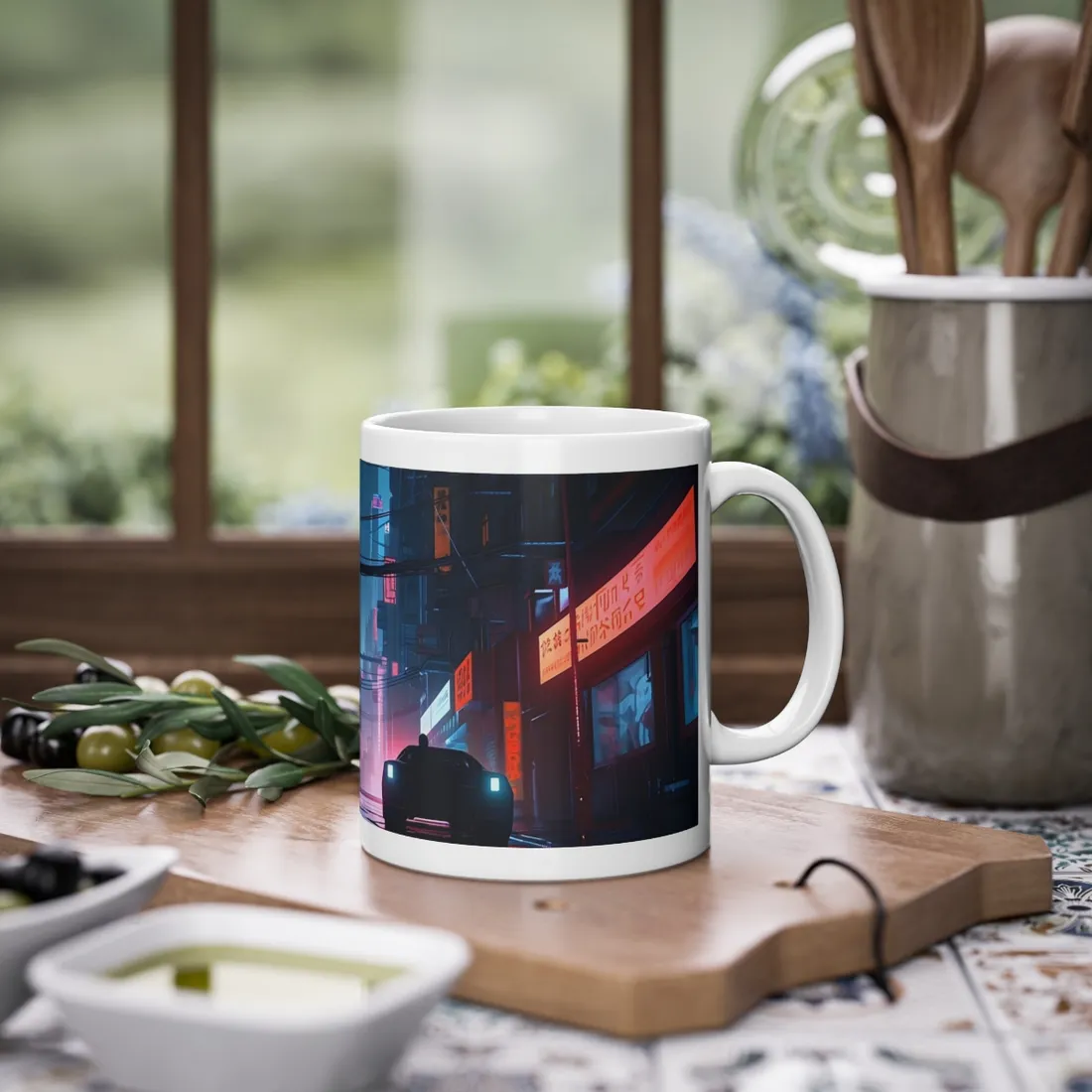 Cyberpunk City Night: Urban Dreams Digital Art - Mug