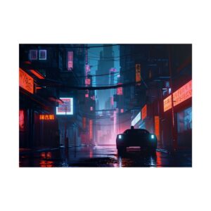 Neon Alley with Parked Car Poster