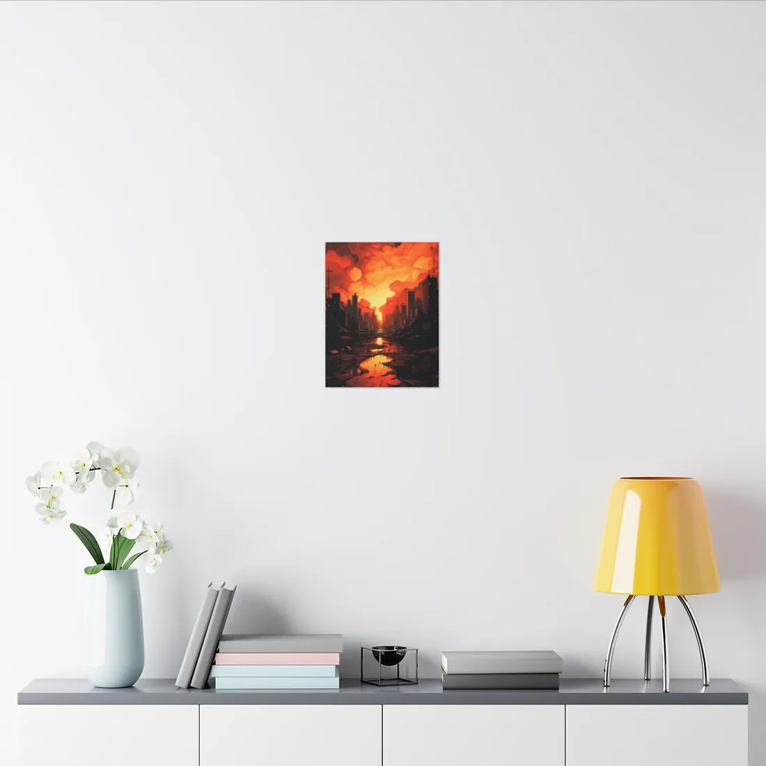 Cyberpunk Cityscape at Night: Burning - Canvas