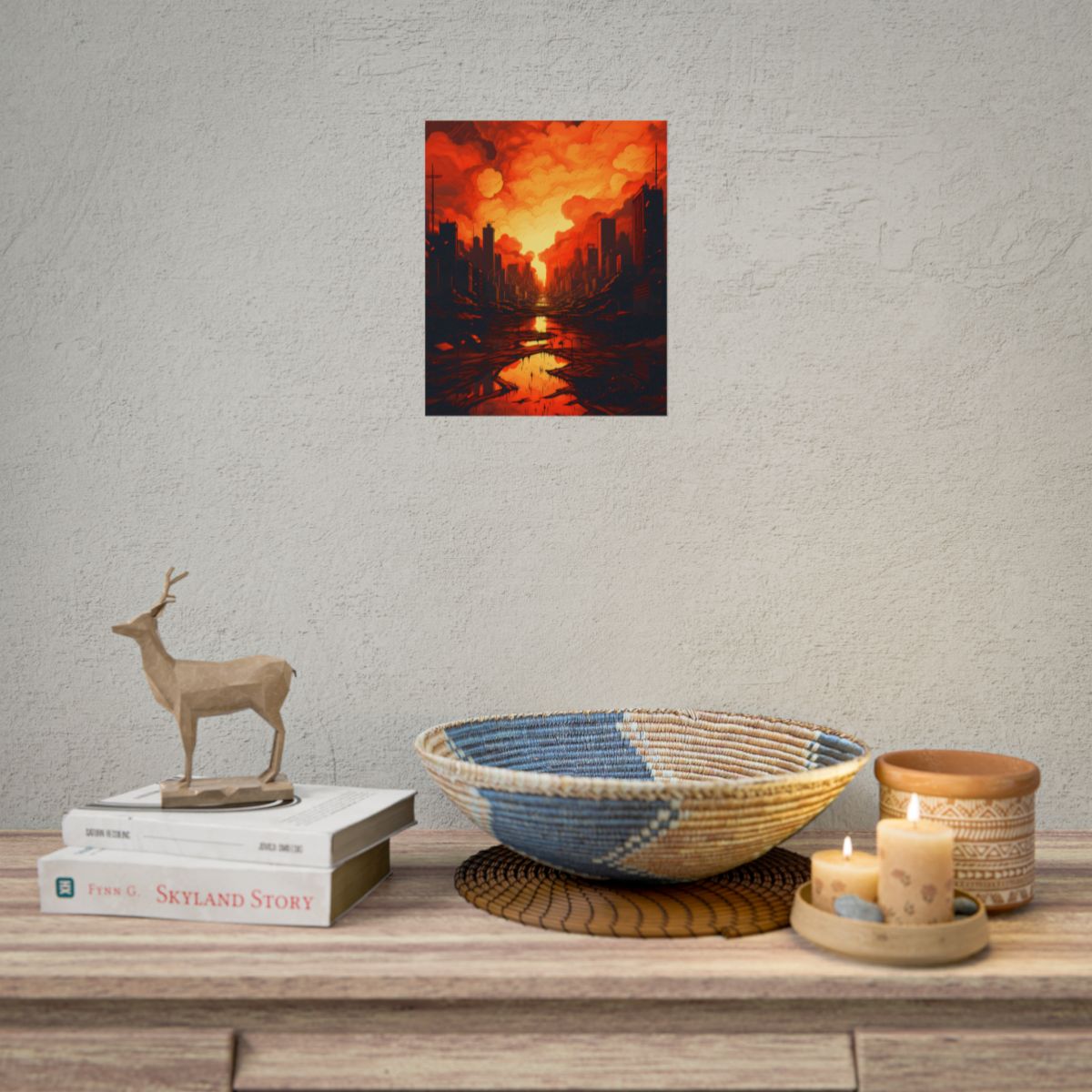 Cyberpunk Cityscape at Night: Burning Digital Artwork - Poster