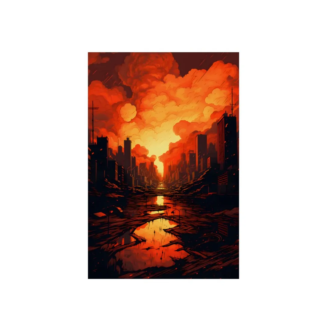 Cyberpunk Cityscape at Night: Burning - Metal Poster