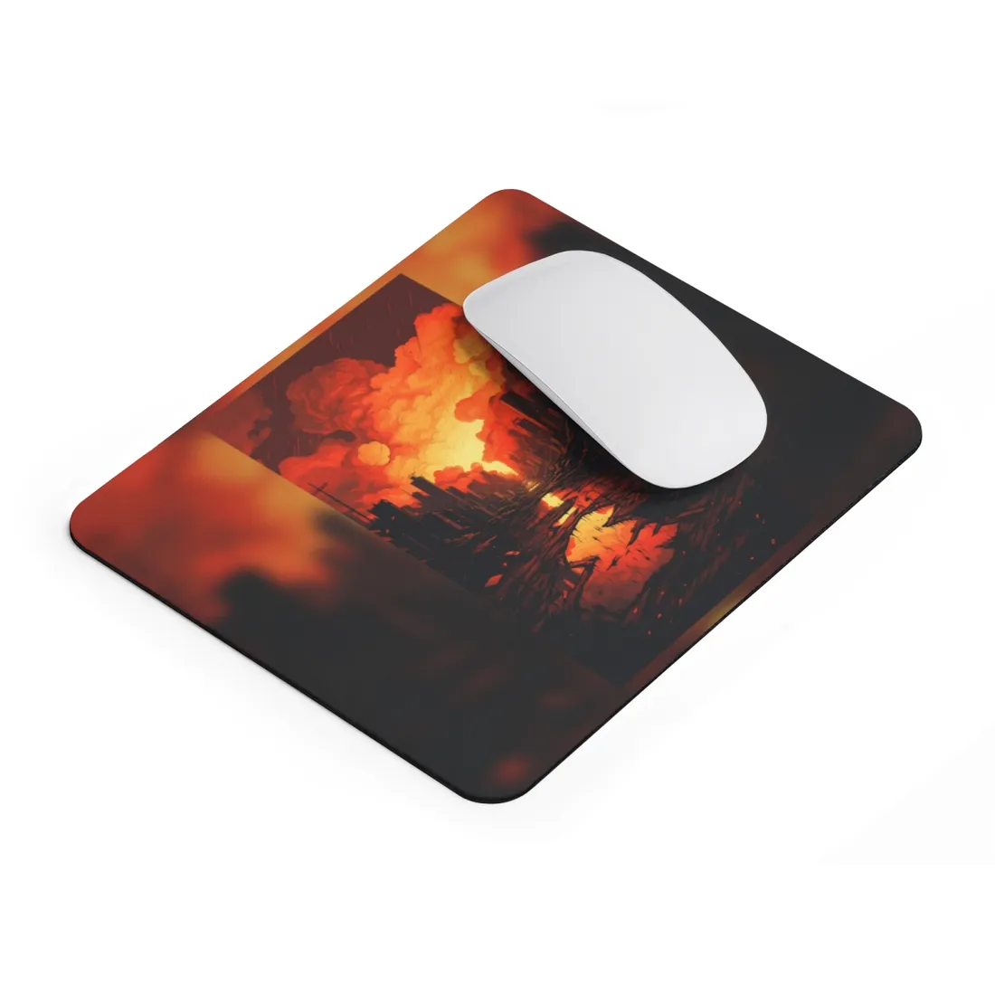 Cyberpunk Cityscape at Night: Burning - Mouse Pad