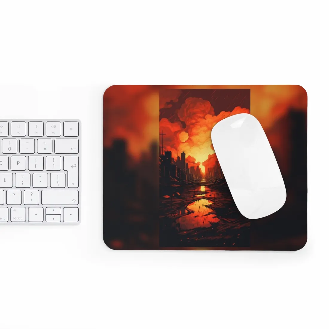 Cyberpunk Cityscape at Night: Burning - Mouse Pad