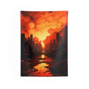 Glowing Ember Skyline Wall Tapestry
