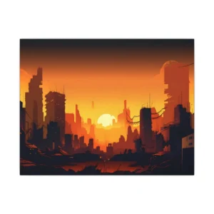 Silhouetted City at Sunset Canvas Print
