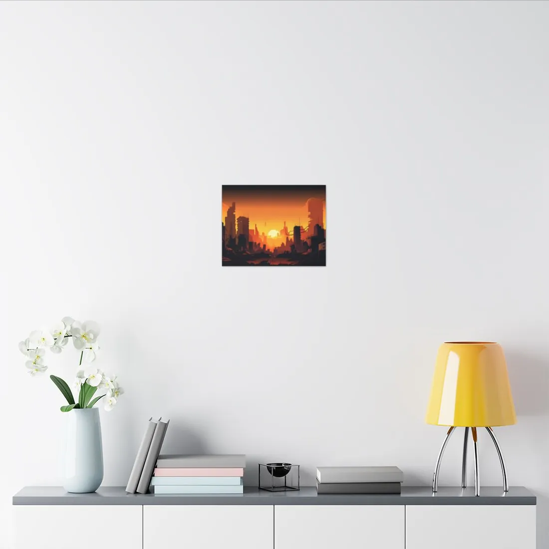 Cyberpunk Cityscape at Night: Digital Artwork of a Burning City - Canvas