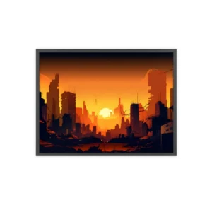 Silhouetted City at Sunset Framed Poster