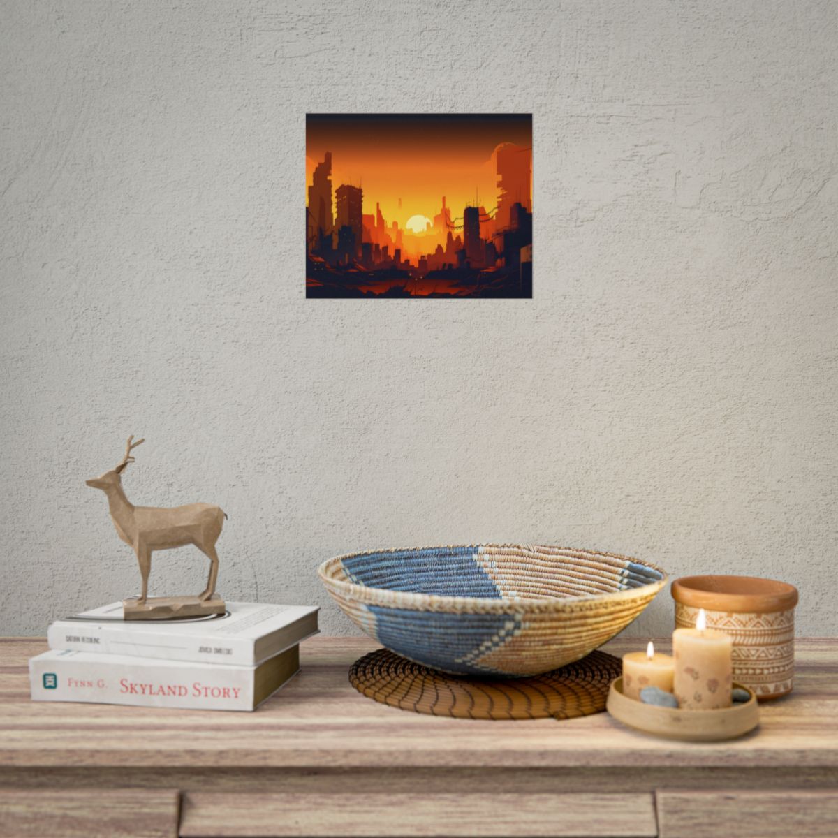 Cyberpunk Cityscape at Night: Digital Artwork of a Burning City - Poster