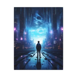 Lone Figure in Neon City Canvas Print