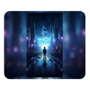 Lone Figure in Neon City Mouse Pad