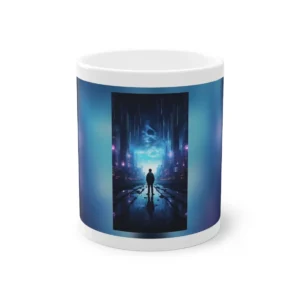 Lone Figure in Neon City Mug
