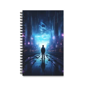 Lone Figure in Neon City Spiral Notebook