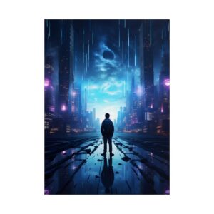 Lone Figure in Neon City Poster