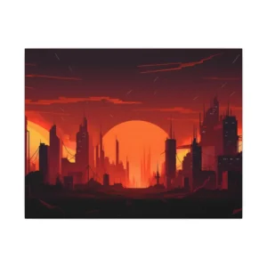 Red Sunset City Skyline Canvas Print