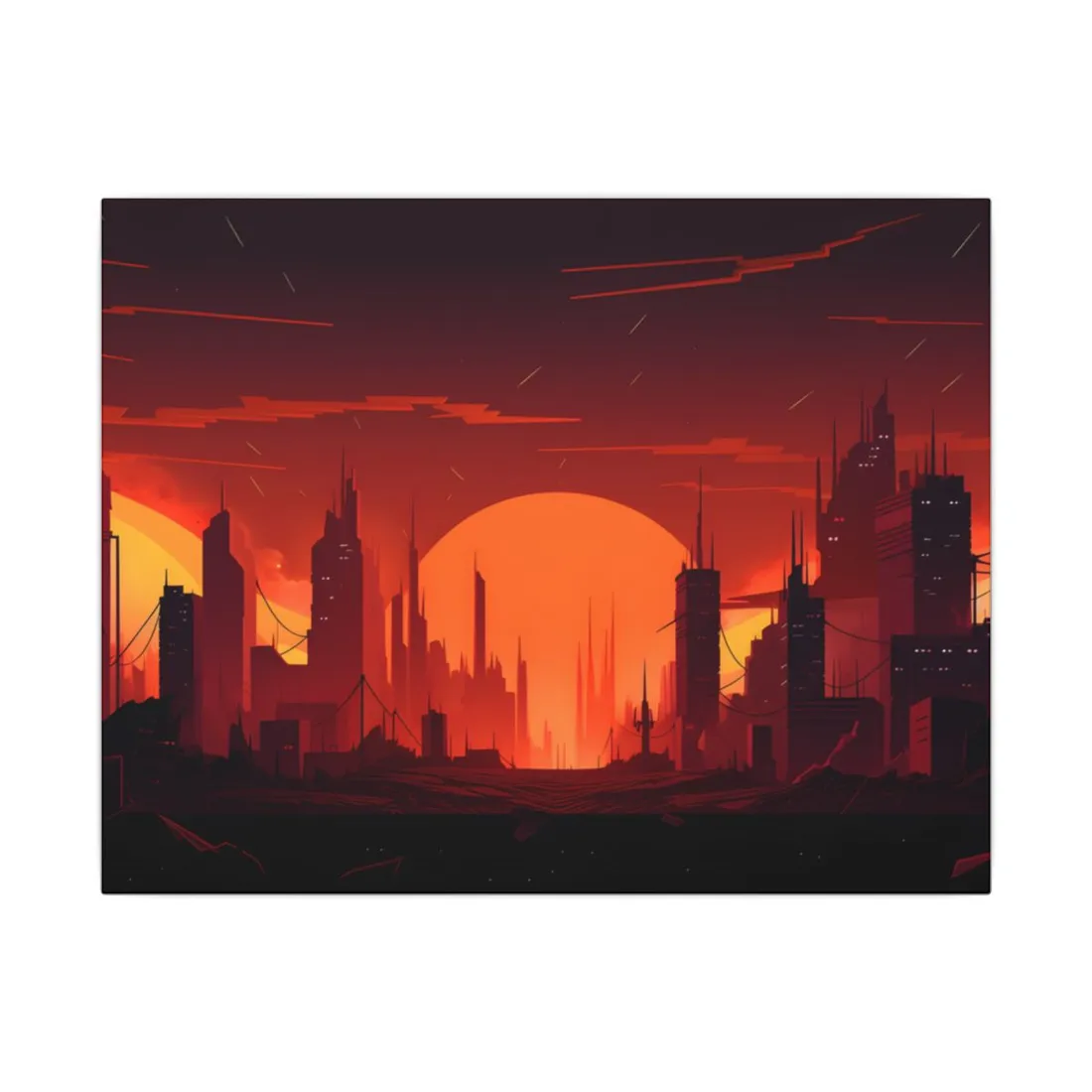 Cyberpunk Cityscape: Burning Nighttime Digital Art - Canvas