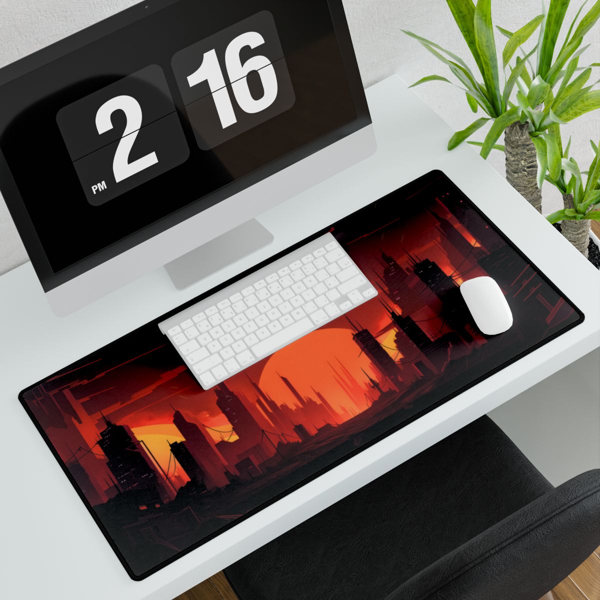 Cyberpunk Cityscape: Burning Nighttime Digital Art - Desk Mat