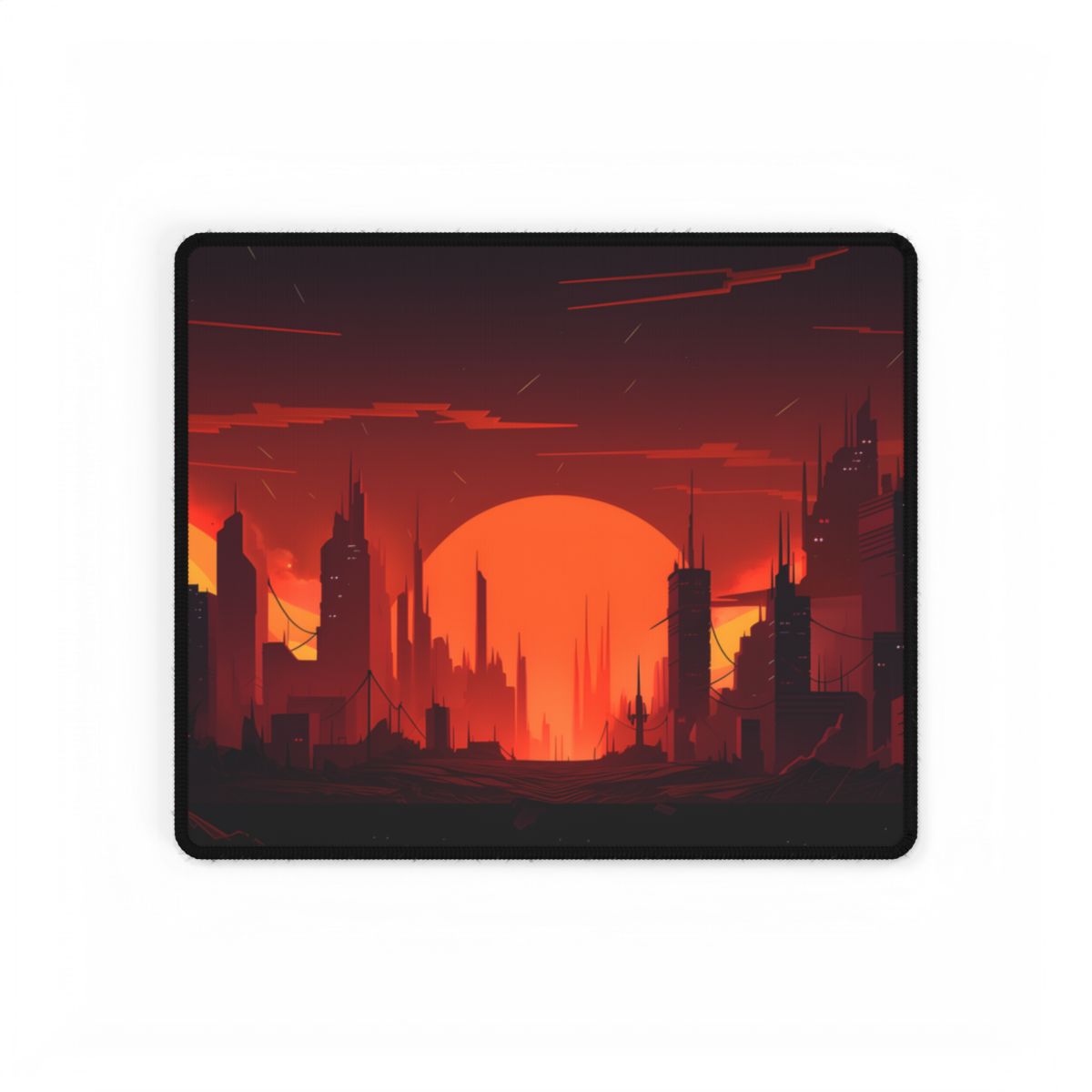 Cyberpunk Cityscape: Burning Nighttime Digital Art - Desk Mat
