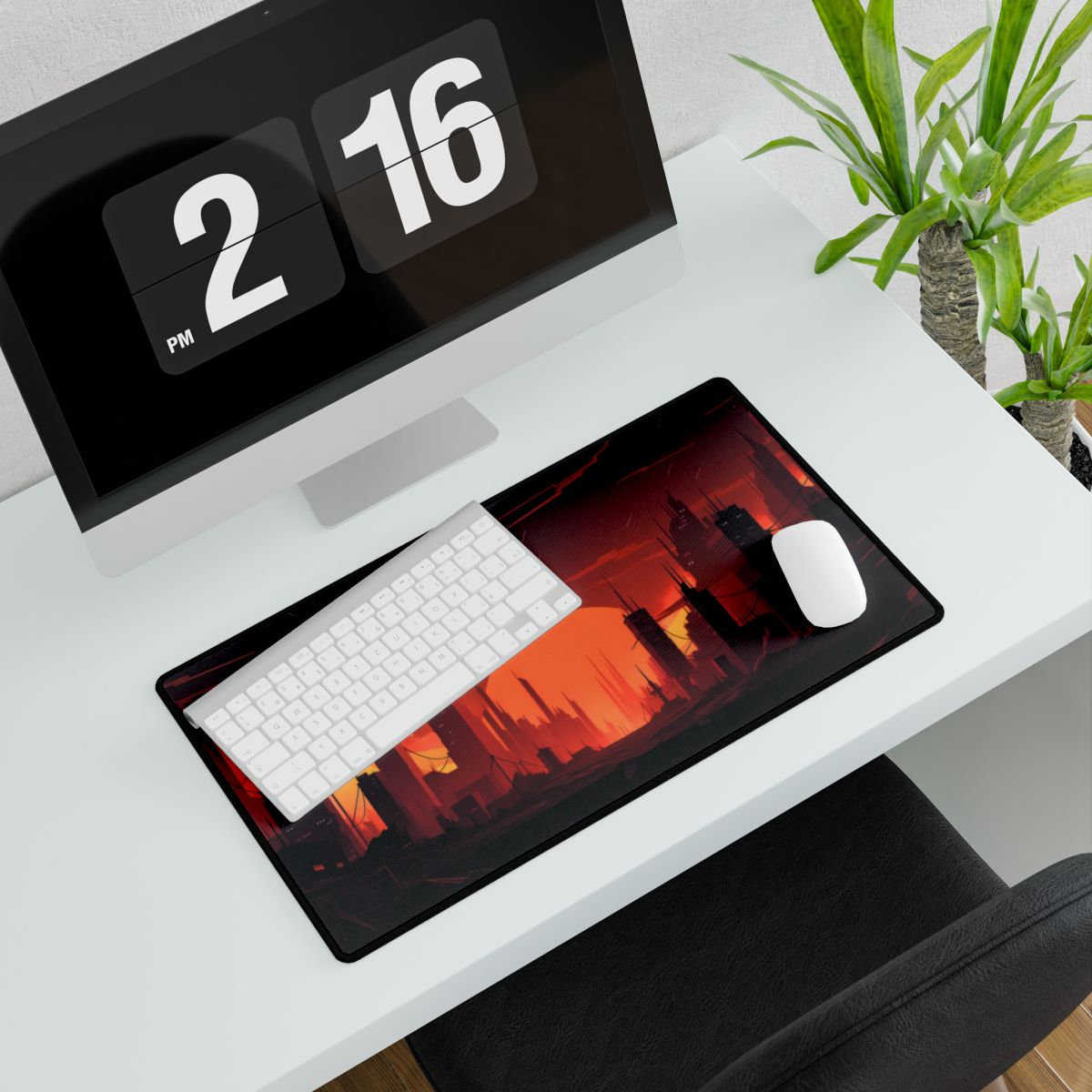Cyberpunk Cityscape: Burning Nighttime Digital Art - Desk Mat