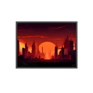 Red Sunset City Skyline Framed Poster
