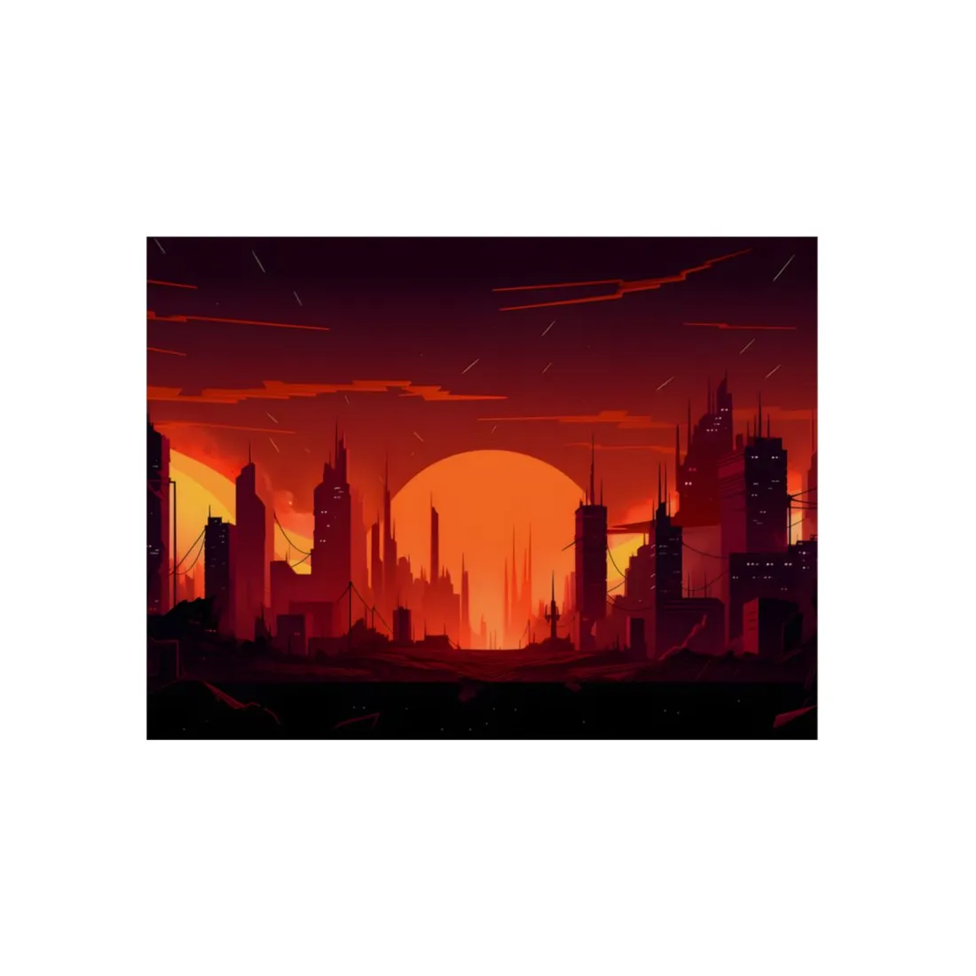 Cyberpunk Cityscape: Burning Nighttime Digital Art - Metal Poster