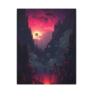 Pink Sunset over Dark City Canvas Print