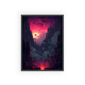 Pink Sunset over Dark City Framed Poster