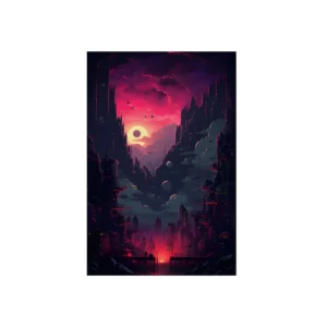 Pink Sunset over Dark City Metal Poster