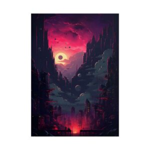 Pink Sunset over Dark City Poster