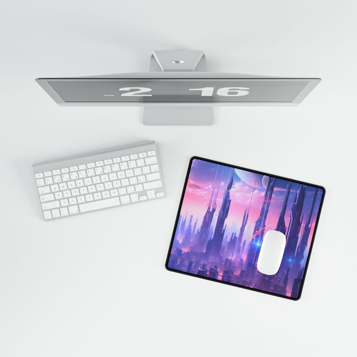 Cyberpunk Cityscape: Dark Futuristic Metropolis Digital Art - Desk Mat
