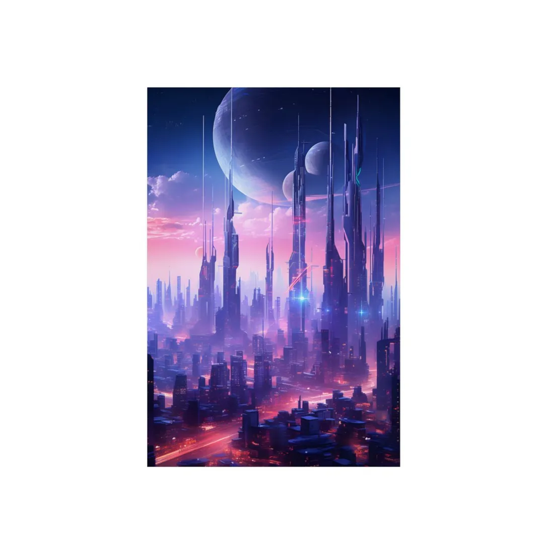 Cyberpunk Cityscape: Dark Futuristic Metropolis Digital Art - Metal Poster