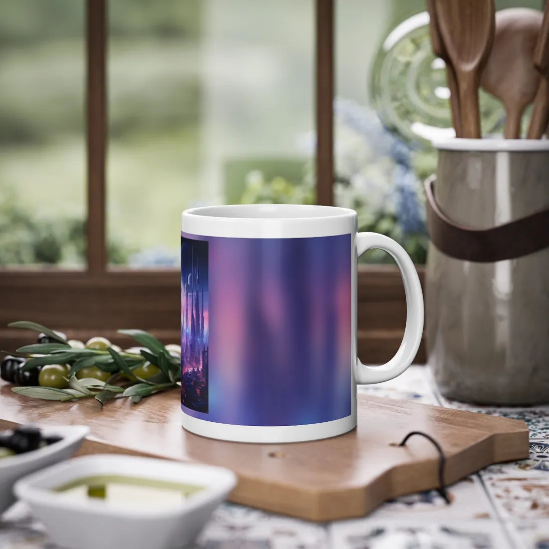 Cyberpunk Cityscape: Dark Futuristic Metropolis Digital Art - Mug