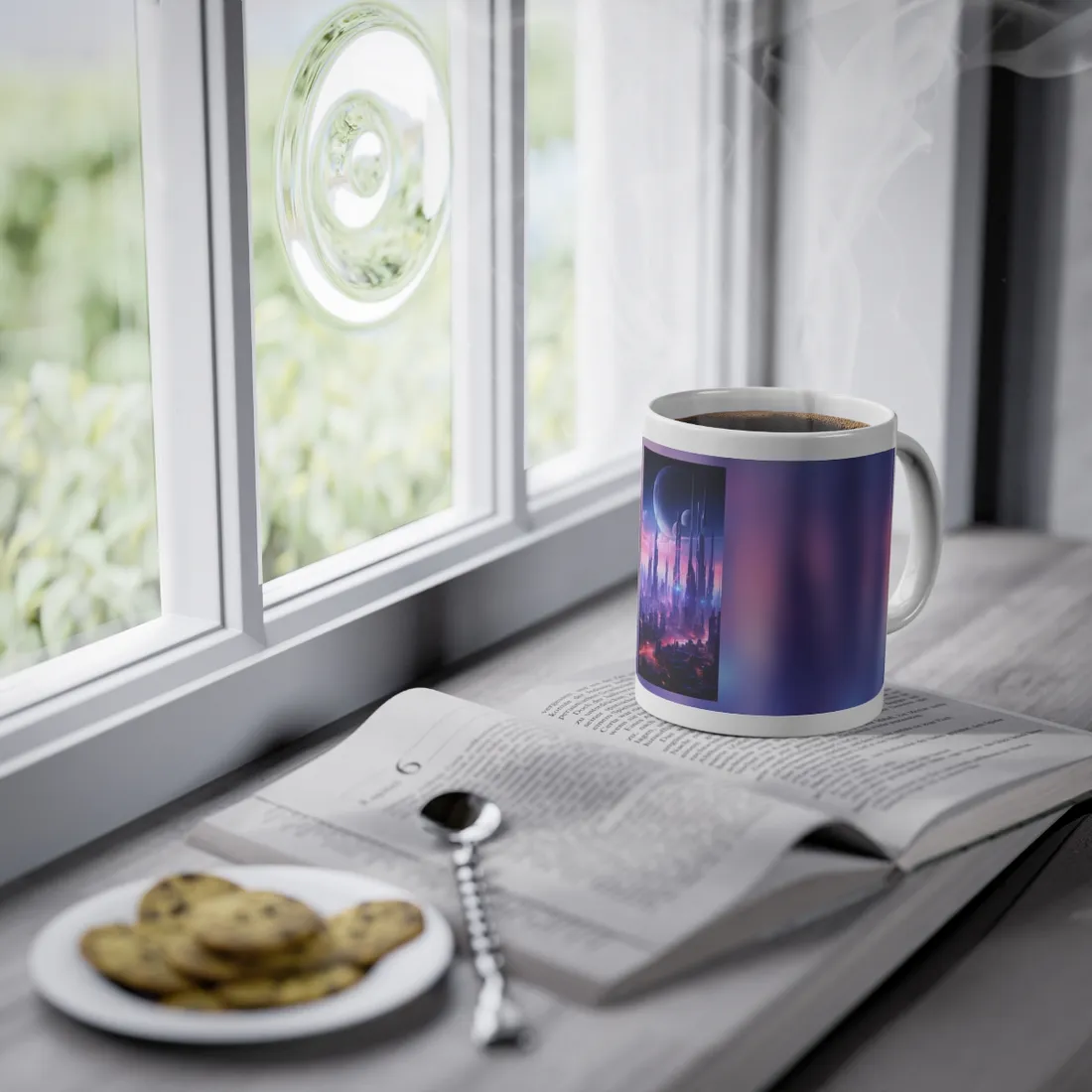 Cyberpunk Cityscape: Dark Futuristic Metropolis Digital Art - Mug