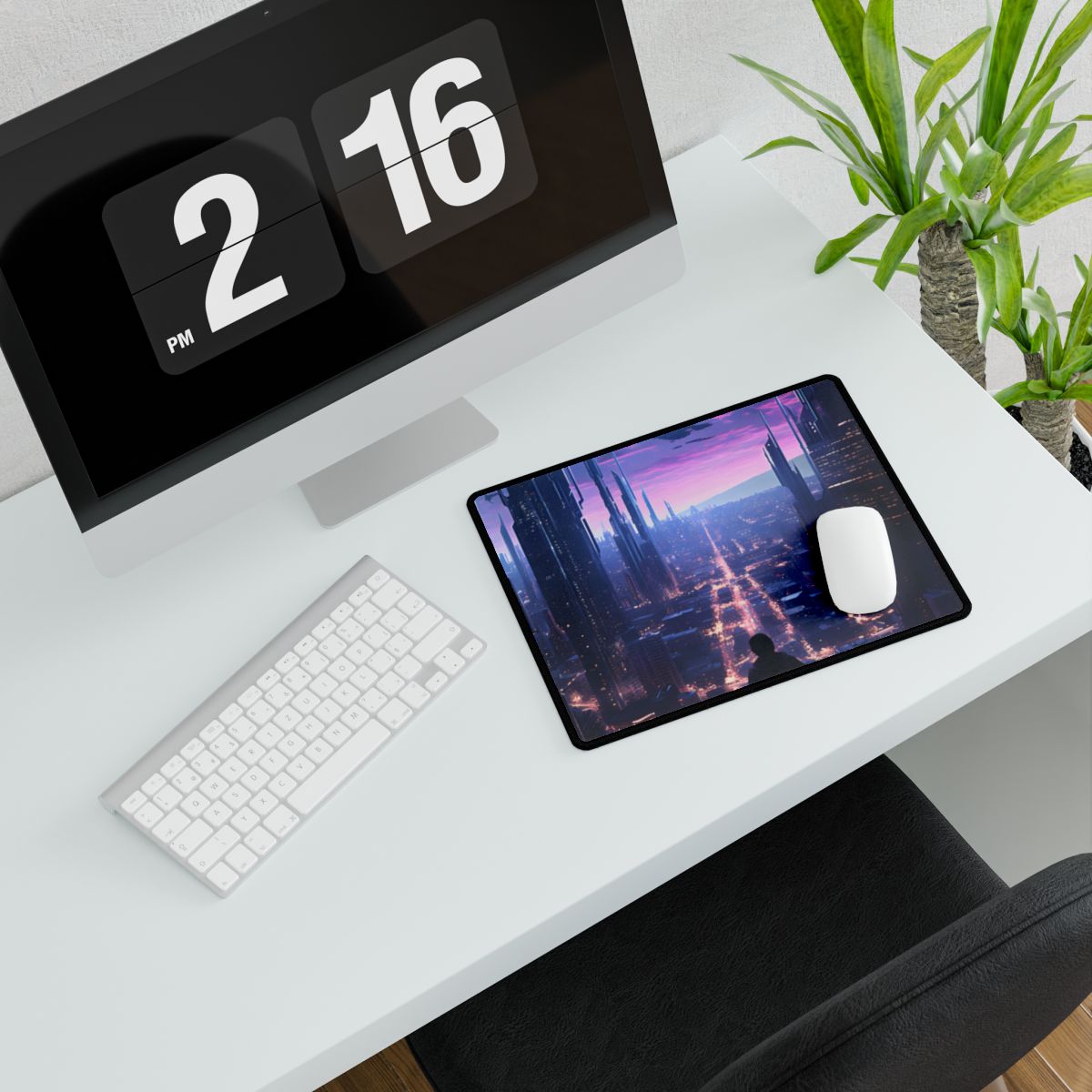 Cyberpunk Cityscape: Dystopian Future Urban Artwork - Desk Mat