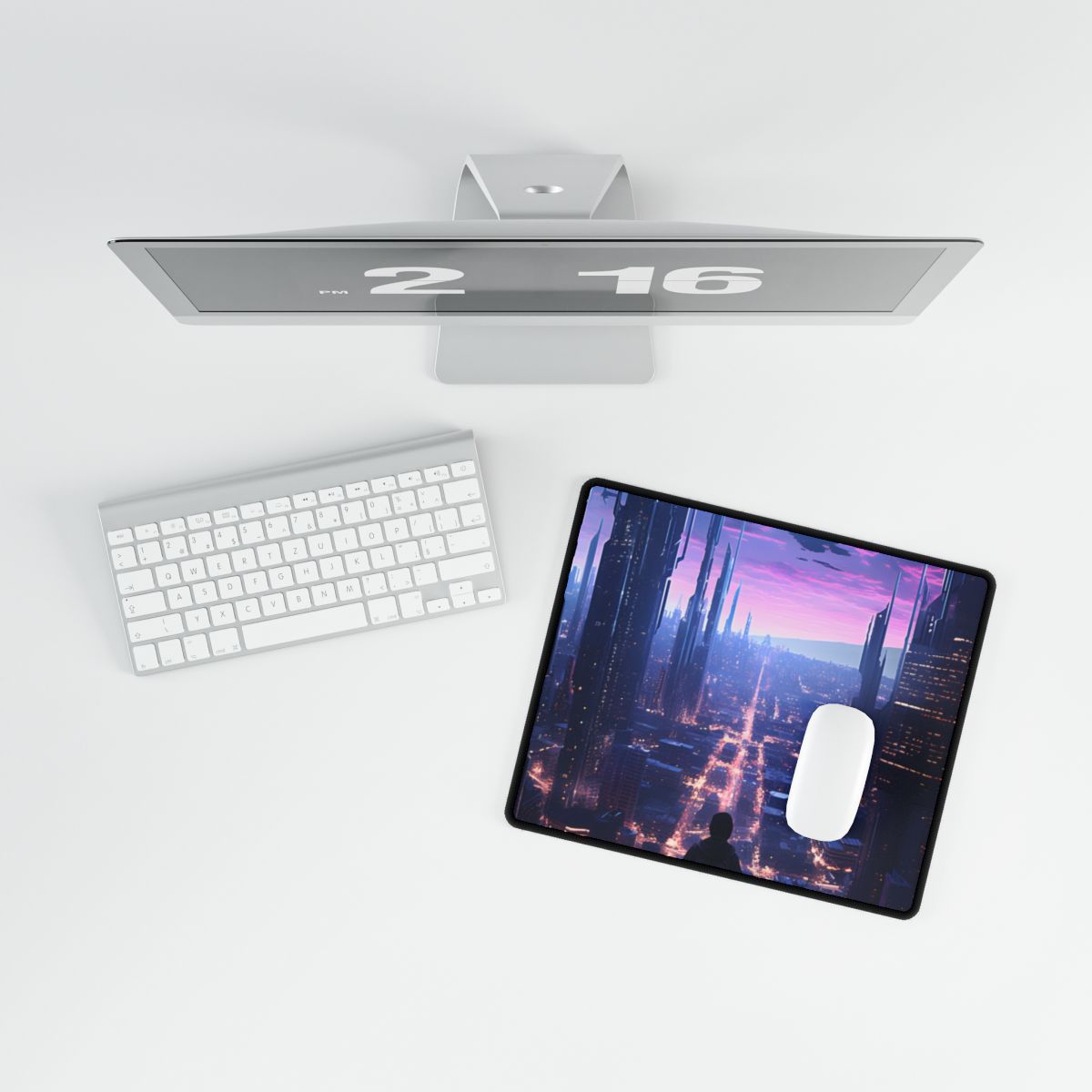 Cyberpunk Cityscape: Dystopian Future Urban Artwork - Desk Mat