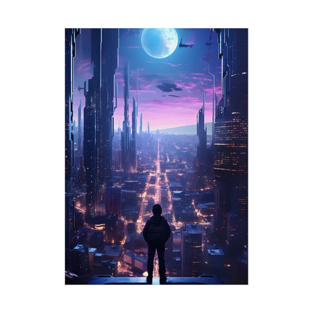 Cyberpunk Cityscape: Dystopian Future Urban Artwork - Poster