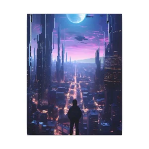 Man Overlooking Glowing Skyline Canvas Print