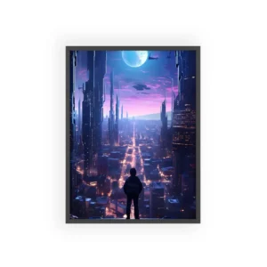 Man Overlooking Glowing Skyline Framed Poster