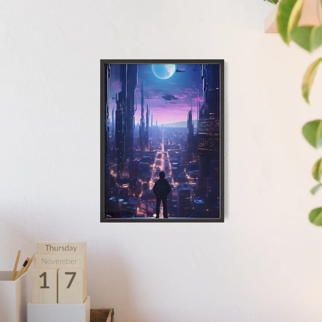 Cyberpunk Cityscape: Dystopian Future Urban - Framed Poster