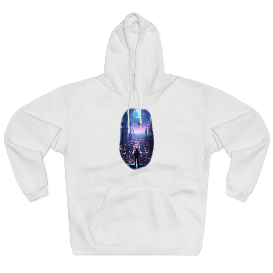 Cyberpunk Cityscape: Dystopian Future Urban - Hoodie (White)