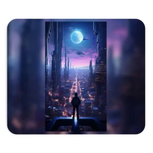 Man Overlooking Glowing Skyline Mouse Pad