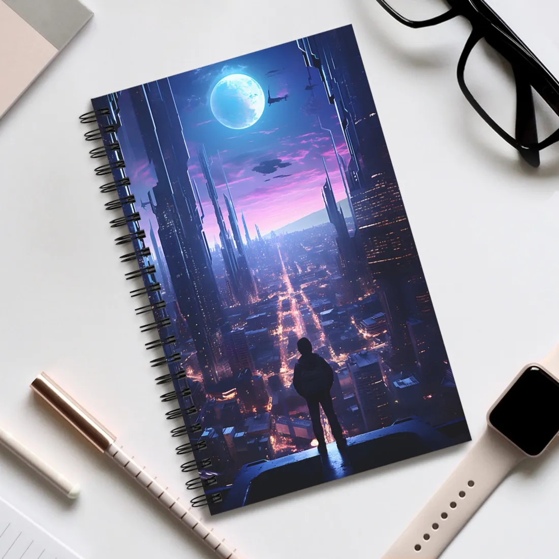 Cyberpunk Cityscape: Dystopian Future Urban - Spiral Notebook