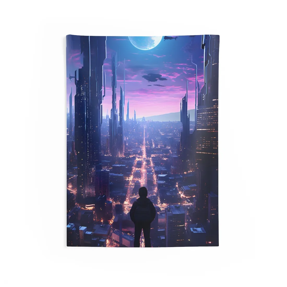 Cyberpunk Cityscape: Dystopian Future Urban - Wall Tapestry