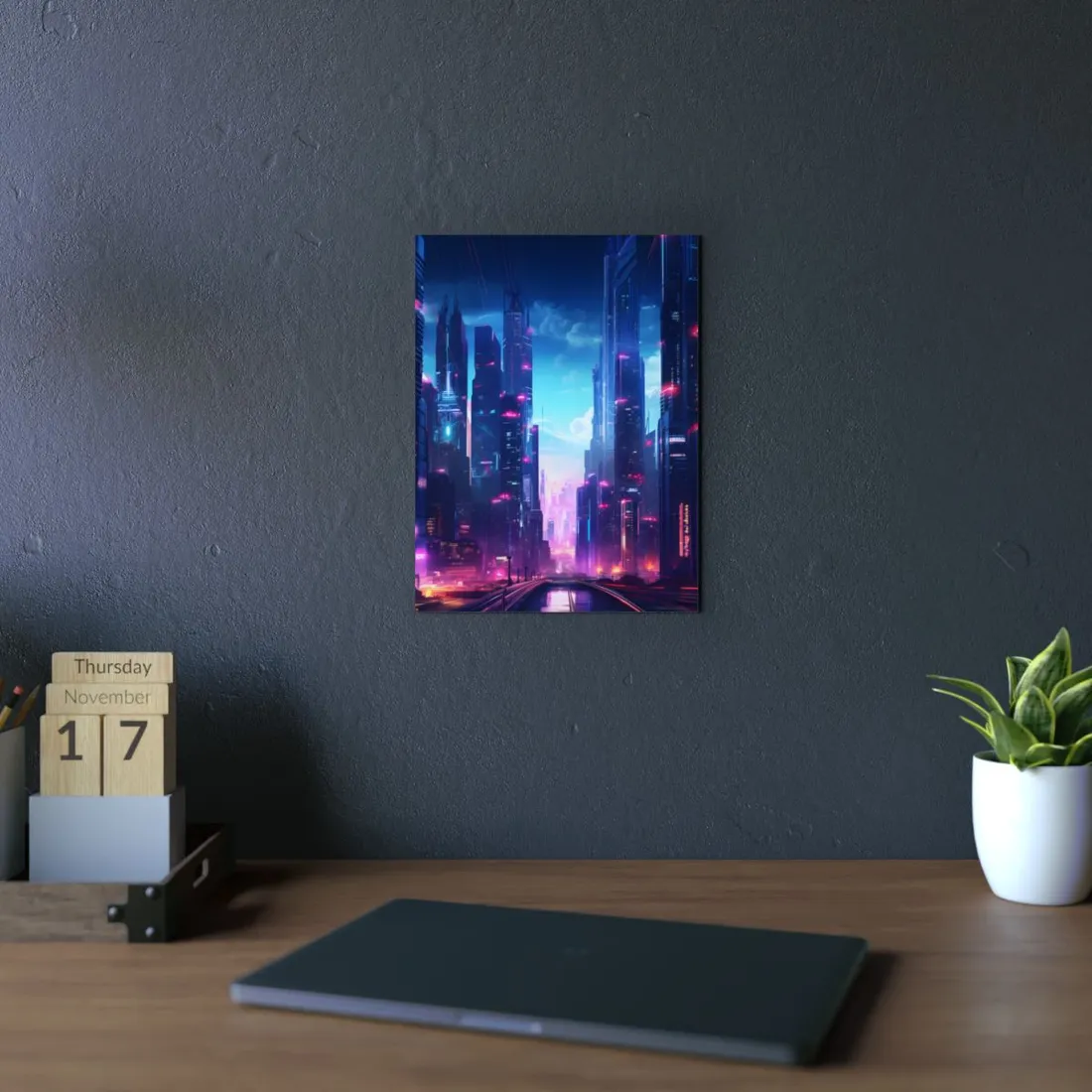 Cyberpunk Cityscape: Futuristic Urban Dreams - Metal Poster