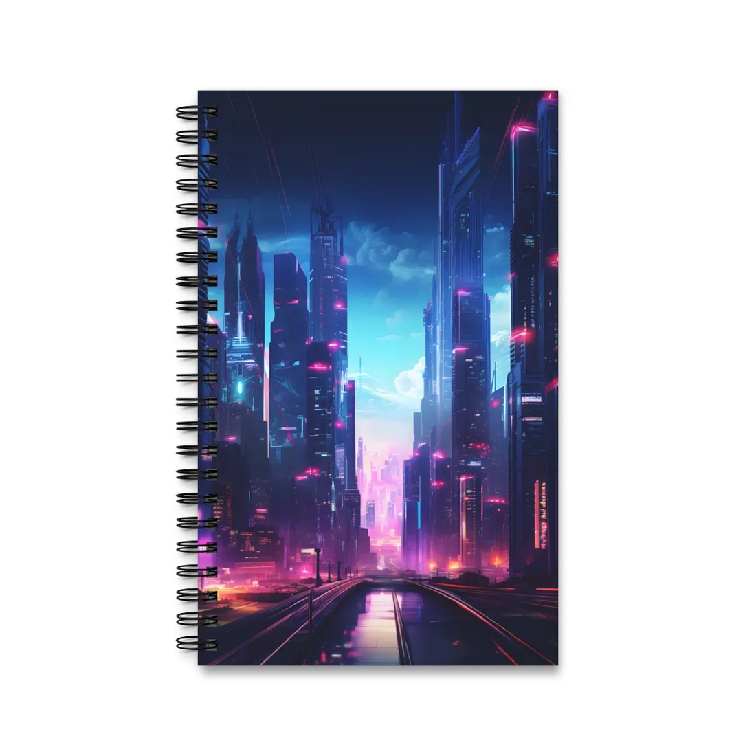 Cyberpunk Cityscape: Futuristic Urban Dreams - Spiral Notebook