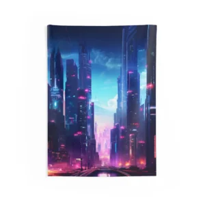 Futuristic City at Night Wall Tapestry
