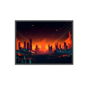 Orange Sunset City Skyline Framed Poster