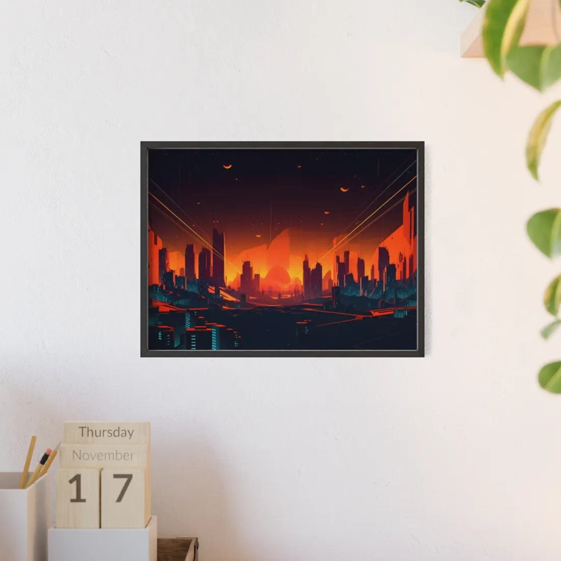 Cyberpunk Cityscape: Nighttime Landscape Photograph - Framed Poster